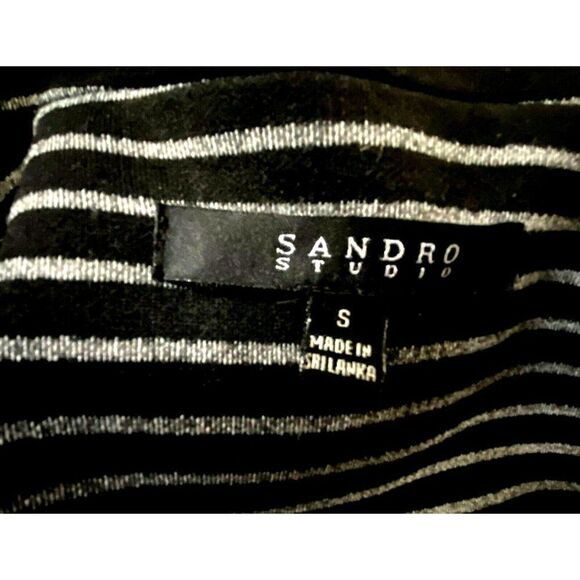 Sandro Studio Sz S Black & Gray Striped Semi-Fitted Shorter Length Jacket Blazer - Picture 3 of 7